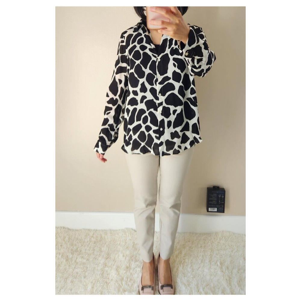 NWOT L’agence Nina Silk Button Down Blouse Size XS White/Black Print